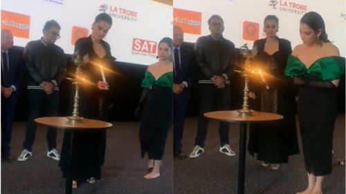 Tamannaah takes off her shoes on stage to light up lamp, impressed fans say she learnt it in South India. Watch
