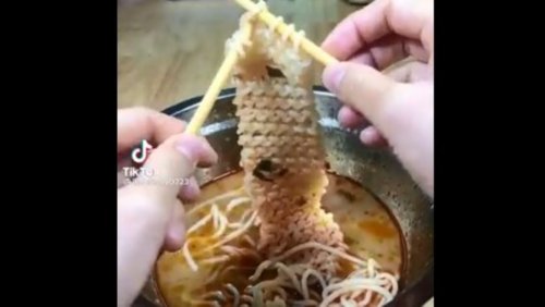 Video of a person knitting with noodles goes viral, makes people ask ‘Why’
