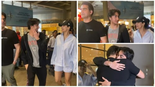 Malaika Arora can't stop smiling as she and Arbaaz Khan receive son Arhaan Khan with long hugs at airport. Watch