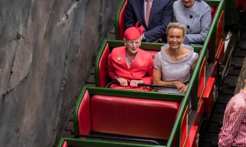 Queen of Denmark goes for a ride on a roller coaster: Watch