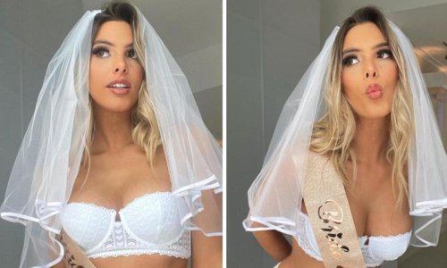 Lele Pons shares a look at her wedding invitation while wearing a bikini and a veil