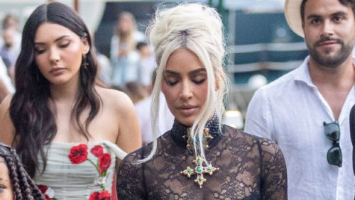 Kim Kardashian Rocks Sheer Black Lace Dress For Travis & Kourtney’s Italian Wedding: Photos