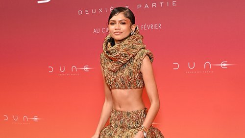 Zendaya Wows in Gorgeous Gold Crop Top & Matching Skirt at ‘Dune: Part 2’ Premiere in Paris