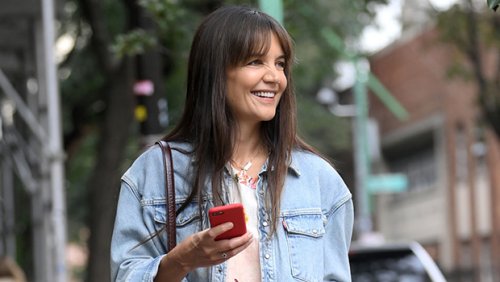 Katie Holmes Rocks Blush-Pink Slip Dress & Matching Flats While Out in New York City: Photos