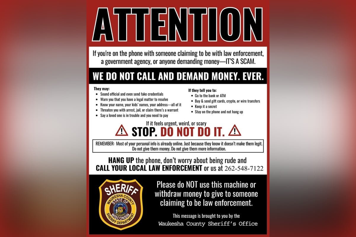 Waukesha County Sheriff's Department Warns of Scammers Impersonating Law Enforcement Officers