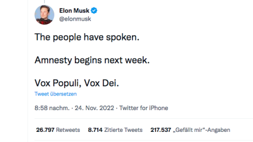Twitter: Elon Musk verspricht "Amnestie" für gesperrte Konten - HORIZONT