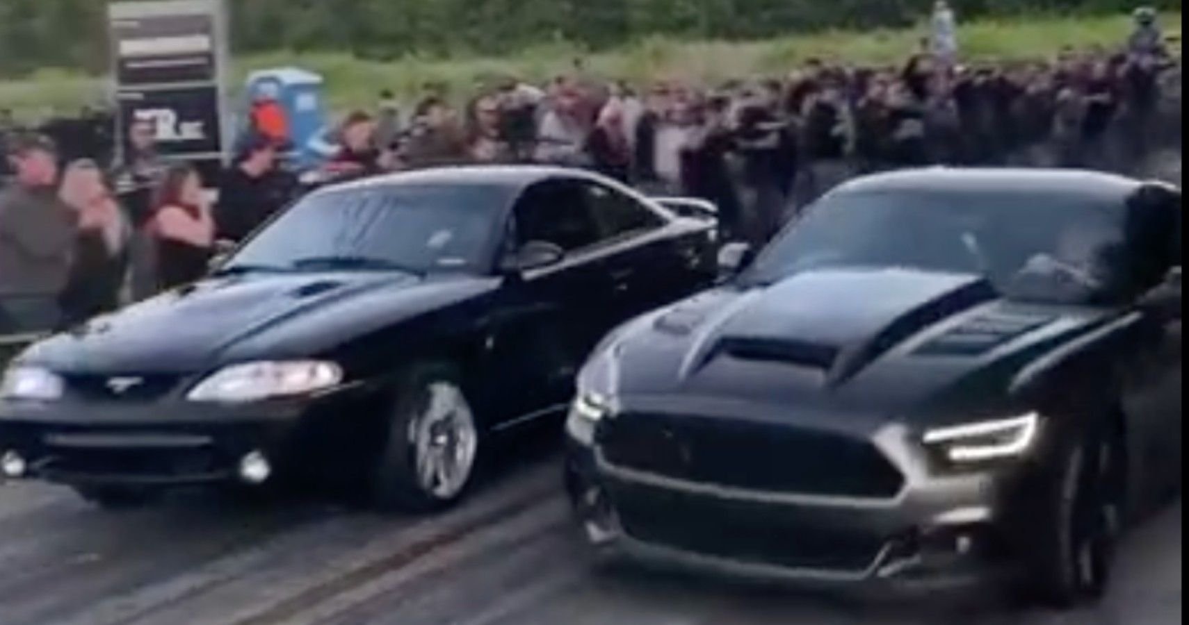 Watch: Sparks Fly As Mustang Swerves Into Power Pole During Drag Race