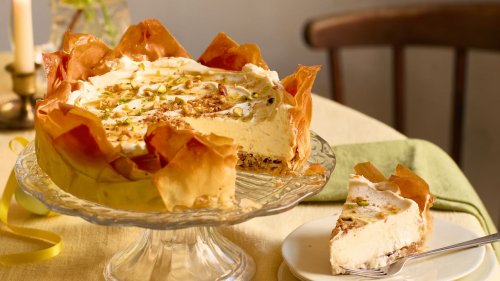 Baklava cheesecake with orange blossom syrup