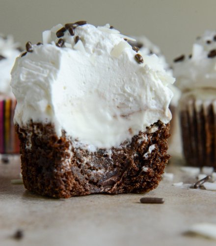 Fudge Brownie and Coconut Ice Cream Cupcakes.