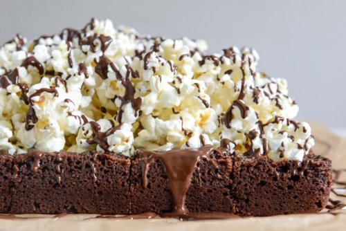 Buttered Popcorn Crunch Brownies.