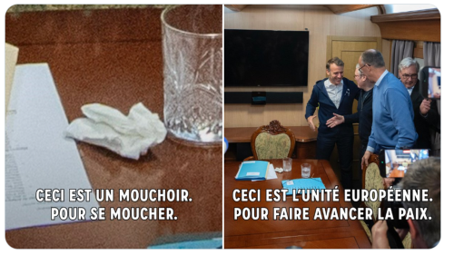 Le mouchoir de Macron, illustration de la stratégie « offensive » de l’Élysée face aux déluges de fake news