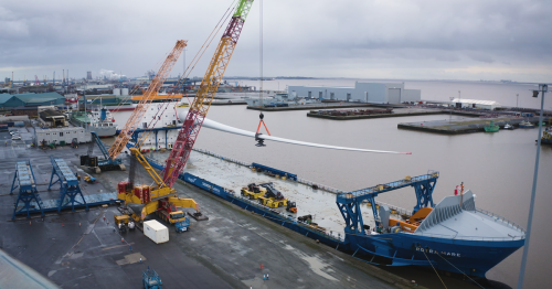The moment nine 108m long Hull-made wind turbines are shipped off to help power 1.3 million homes