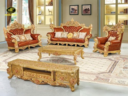 Sofa mạ vàng bọc da cao cấp M-100