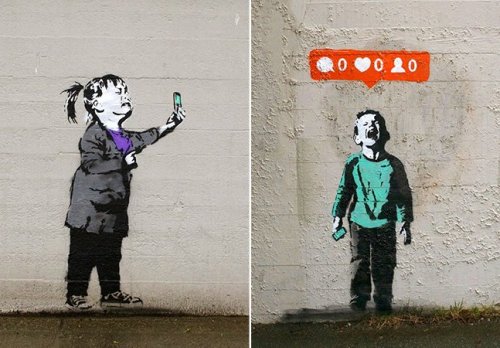 Artista canadense espalha grafites reflexivos inspirados na obsessão pelo mundo virtual