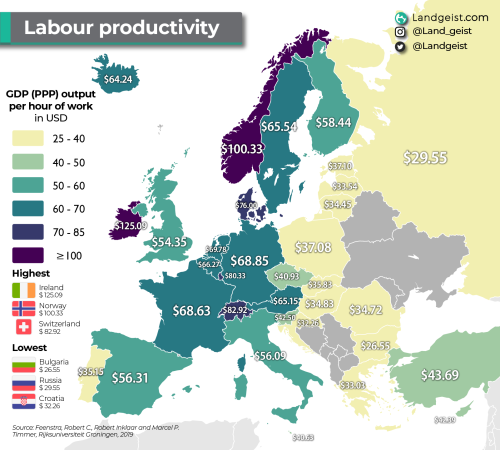 El mapa de Europa de la productividad del trabajador: España, entre los mejores