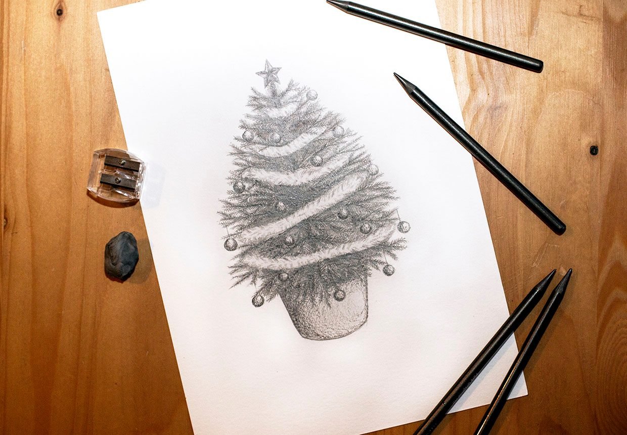 How to draw a Christmas tree step by step