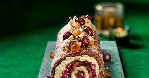 Chocolate, chestnut and cherry roulade