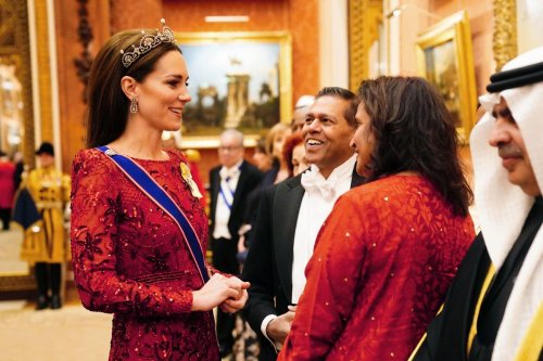 Kate sparkles in scarlet gown and tiara amid wait for Sussexes’ Netflix show