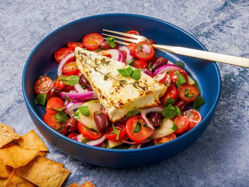 Up your Greek salad game with a big slab of grilled feta