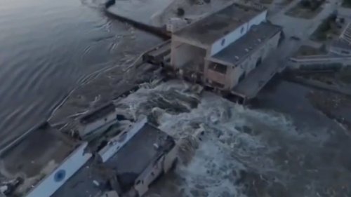 Nova Kakhovka dam: Video shows cascading floodwater in Ukraine after explosion Kyiv blamed on Russia