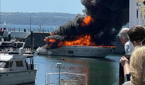 85ft superyacht goes up in flames in Torquay Marina