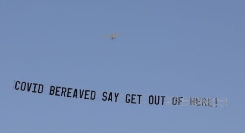 Protesters target Matt Hancock by flying ‘Covid bereaved say get out of here!’ banner over I’m a Celeb camp