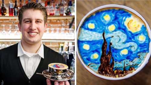 Cappuccino-Kunst im Bayreuther Café '8tto Grammi': Van Gogh aus Milchschaum