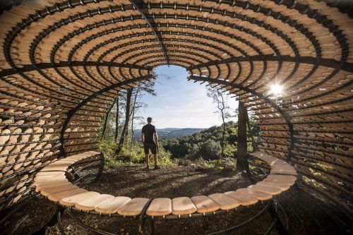 Beautiful cedar-covered pavilion is a poetic rest stop in the English countryside