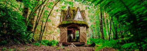 These enchanting, off-grid cabins are handcrafted from salvaged materials