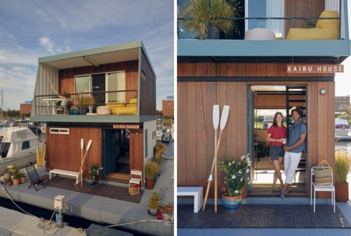 Floating container home in NYC rises and falls with changing sea levels
