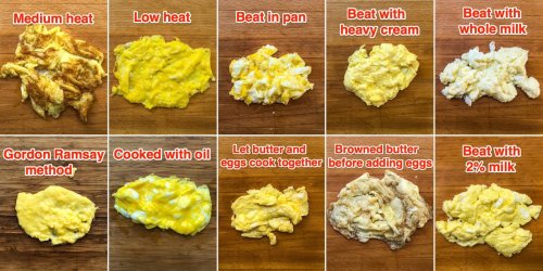 A graphic shows the way you cook scrambled eggs can completely change how they look and taste