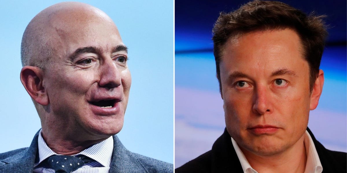 Elon Musk said he's intentionally trying to provoke Jeff Bezos so Blue Origin makes more progress. It's the latest in a 15-year feud between the world's 2 richest men.