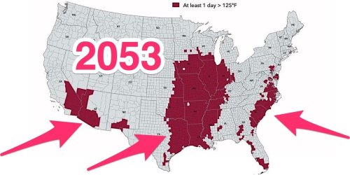 Map shows 'extreme heat belt' projected to cover a quarter of the US in 30 years, where temperatures would breach 125 degrees Fahrenheit