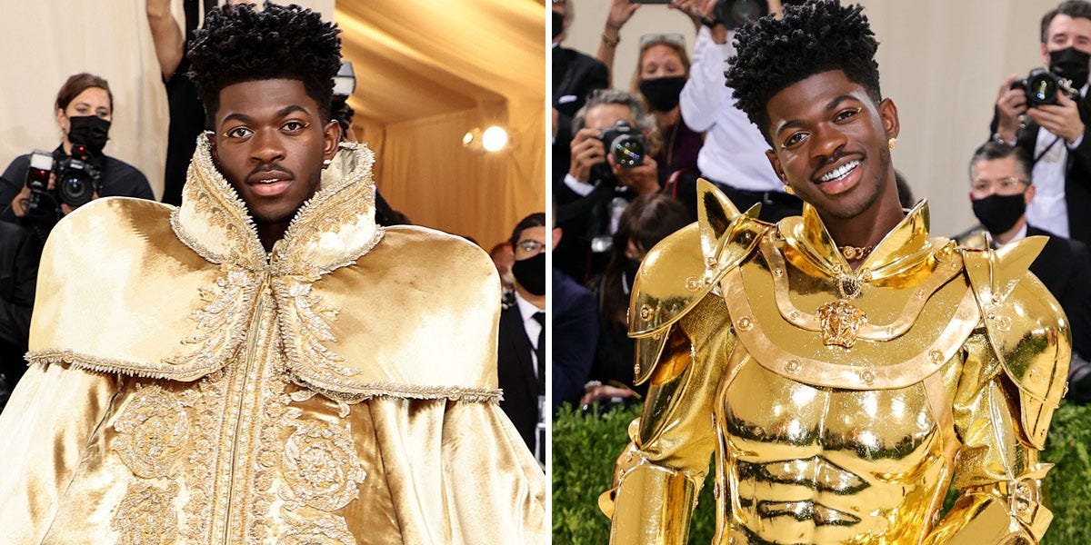 Lil Nas X made an entrance at the Met Gala with 3 show-stopping outfits including golden body armor