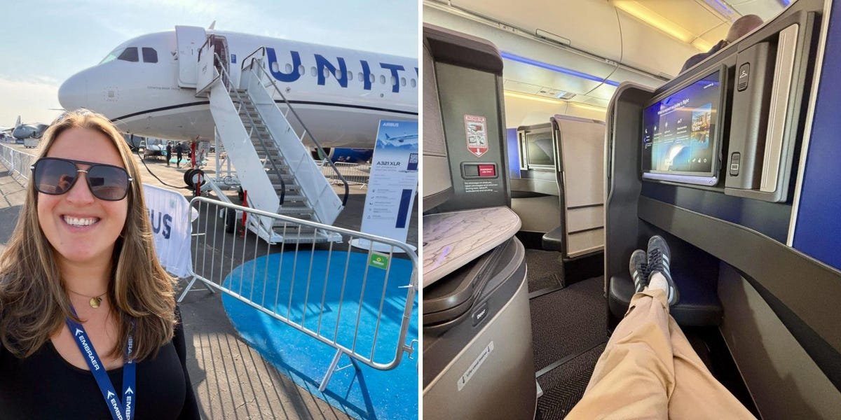 We toured United's fanciest Airbus jet yet, complete with business-class doors and a snack bar. See inside.