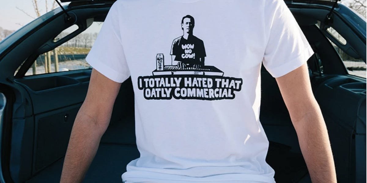 Oatly's bizarre Super Bowl ad helped the company sell out a t-shirt saying 'I totally hated that commercial'