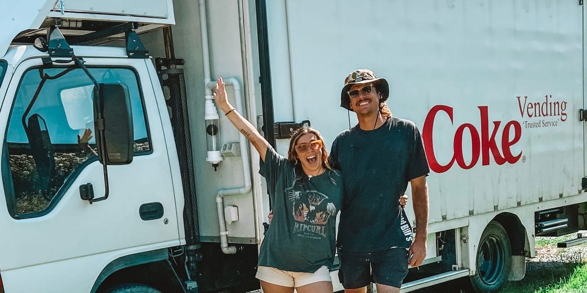 A young couple turned a Coca-Cola truck into a tiny home on wheels and now live rent-free