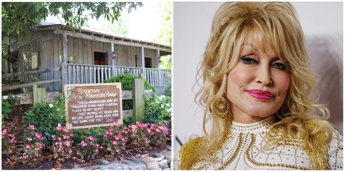Take a look inside Dolly Parton's childhood home, a two-room log cabin where she lived with her 11 siblings