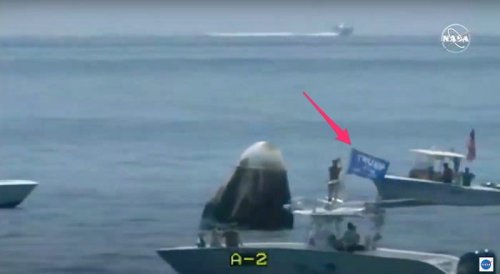 A boat flying a Trump flag approached SpaceX's spaceship after the astronauts landed. NASA promised to 'do a better job' next time.
