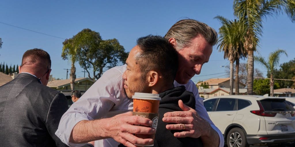 California governor said he was meeting mass-shooting victims in the hospital when he was interrupted by news of another mass shooting