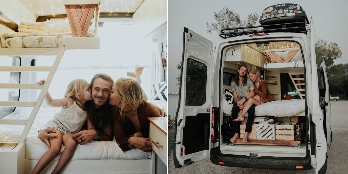 A couple lives in an 80-square-foot van with 2 kids and a dog full time