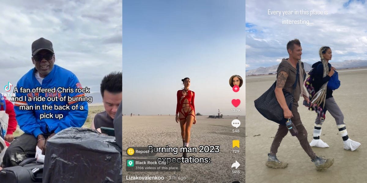 Watch as celebrities and influencers try to escape the sludge of Burning Man 2023