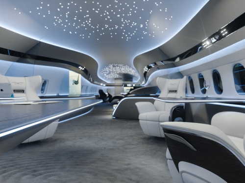 This Boeing 737 Max private jet interior design looks more like a futuristic spaceship than it does a private jet
