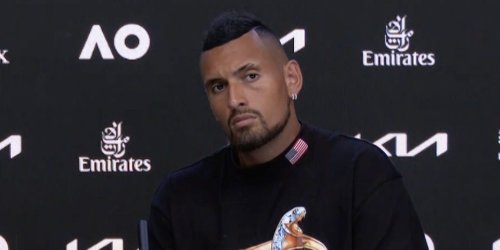 A surly Nick Kyrgios threatened to walk out of a press conference before hitting back at the 'salty' opponent who branded him an 'absolute knob'