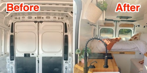 A woman converted a $21,000 van into a chic oasis with a composting toilet and solar panels