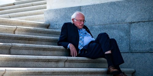 Sen. Bernie Sanders sitting on the Senate steps leads to comparisons to a classic US civics cartoon