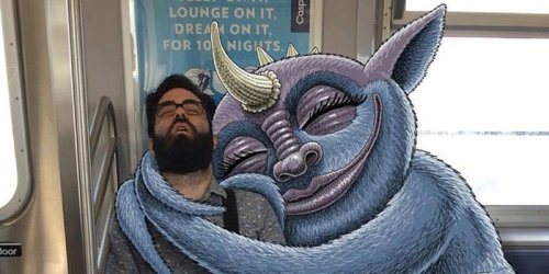 An artist who draws monsters next to unsuspecting subway riders is blowing up on social media