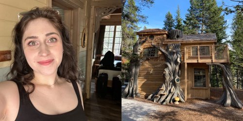 I stayed in a 240-square-foot tiny home with 3 floors and a slide. Take a look inside the fairy-tale tree house inspired by Peter Pan.