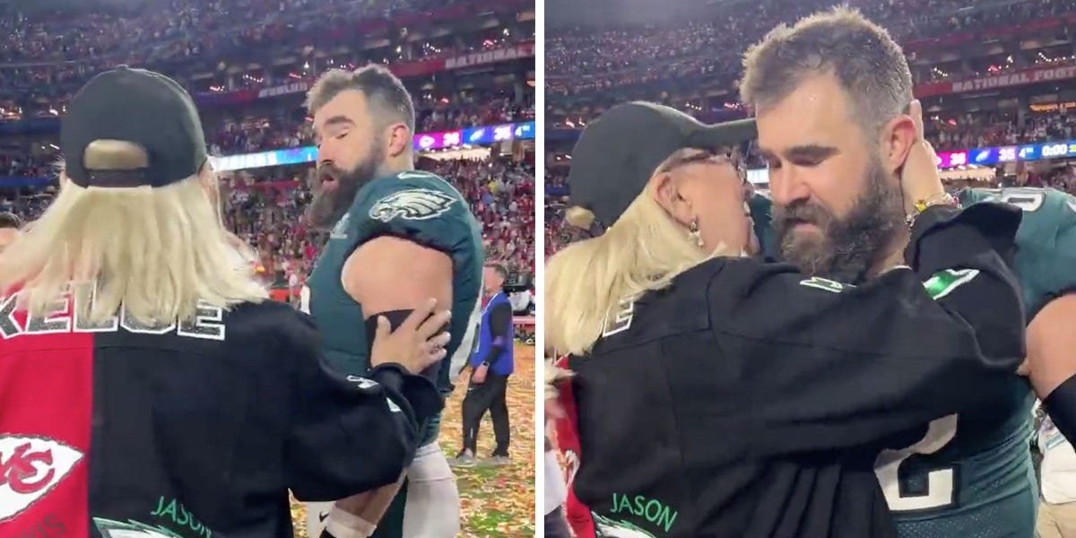 New video shows Donna Kelce sweetly consoling Jason and celebrating with Travis after her sons faced off in Super Bowl LVII