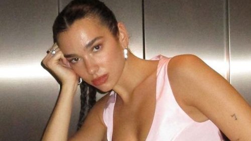 Dua Lipa Looked Pretty in Pink While Wearing a Nylon Crop Top and Matching Short-Shorts